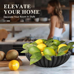 Large Decorative Bowl, Modern Handicraft Bowls for Home Decor, Decorative Fruit Bowl for Kitchen, Ruffle Bowl Decor, Stylish Key bowl for Entry Table, Artificial Stone Black