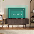 LINSY HOME TV Stand for 65" TV, Mid-Century Modern 58" Entertainment Center with Sliding Tambour Door and Storage Cabinet, Cruved TV Media Console Table for Living Room, Bedroom, Walnut