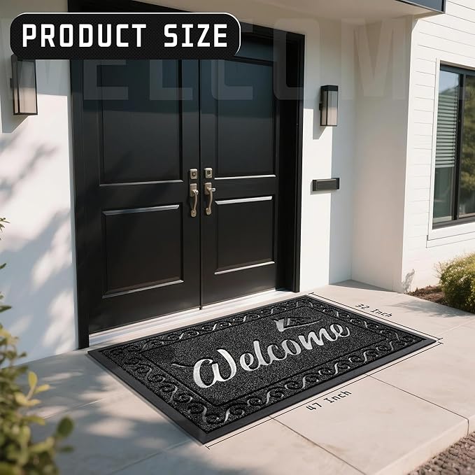 Yimobra Welcome Mat, Heavy Duty Sturdy Door Mats for Home Entrance Outdoor Indoor, Front Doormat for Outside Patio Floor Entry Porch Garage Office, Waterproof, Low Profile, 47X32 Inches, Black