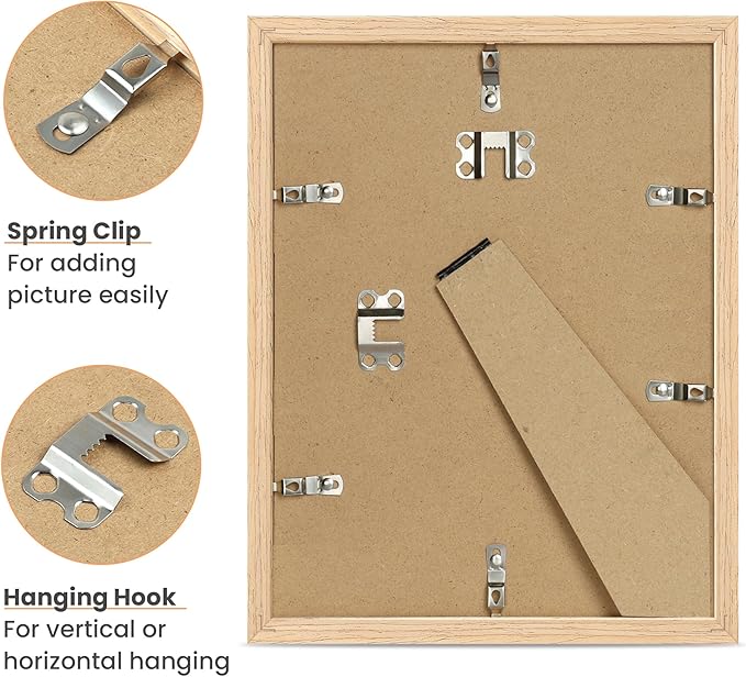 upsimples 8.5 by 11 Picture Frame, Natural Solid Wood Picture Frames, Display 6x8 with Mat or 8.5 x 11 Without, Wall or Tabletop, 1 Pack, Natural