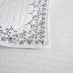 MarCielo 3-Piece 100% Cotton White Striped Quilt Set with Botanical Edge Embroidery TC(Sakura White,King(106" X 98"))