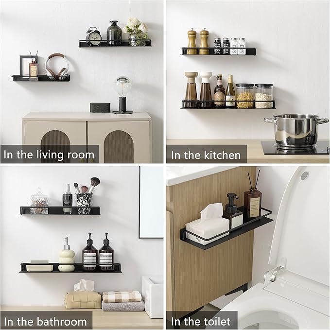 JOOM Metal Wall Floating Shelf - Metal Wall Shelf, Black Floating Shelf, Small Bathroom Shelf, (Black, 8Inch)