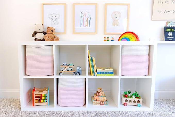 NaturalCozy 13x15x13 Kallax Storage Cubes, 3 Pack | Cotton Rope Cube Storage Bins Woven Baskets for Organizing | Kallax Insert Baskets for Shelves Organizer, Kids Toy, Pantry, Closet, Baby Nursery