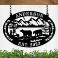 Custom Farmhouse Farm Sign, Custom Bear Monogram Name Sign, Ranch Sign, Outdoor Family Name Sign, Personalized Family Name Bear Metal Wall Sign, Personalized Rustic Name Sign