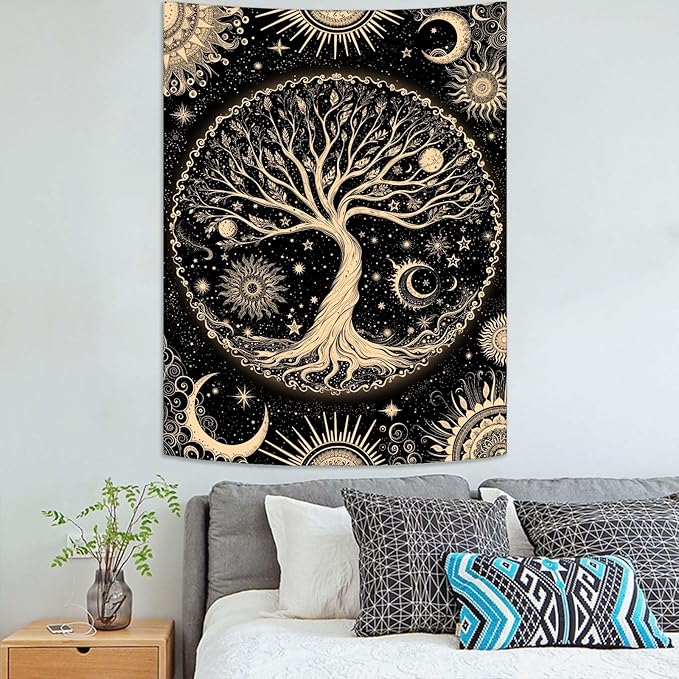 Lunerfex Tree of Life Tapestry Starry Sky Wall Tapestry, Vintage Tapestries for Bedroom Ceiling Tapestries Wall Hanging for Bedroom Living Room Decor Tree-3 36"x48"