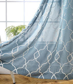 Miuco Moroccan Embroidered Semi Sheer Curtains Faux Linen Grommet Curtain Set for Bedroom 52 x 95 Inch, Dusty Blue