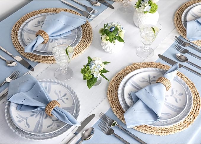 Solino Home Linen White Table Runner 156 Inches Long - 100% Pure Linen Extra Long Table Runner 14 x 156 Inch for Fall, Autumn, Halloween, Thanksgiving - Classic Hemstitch