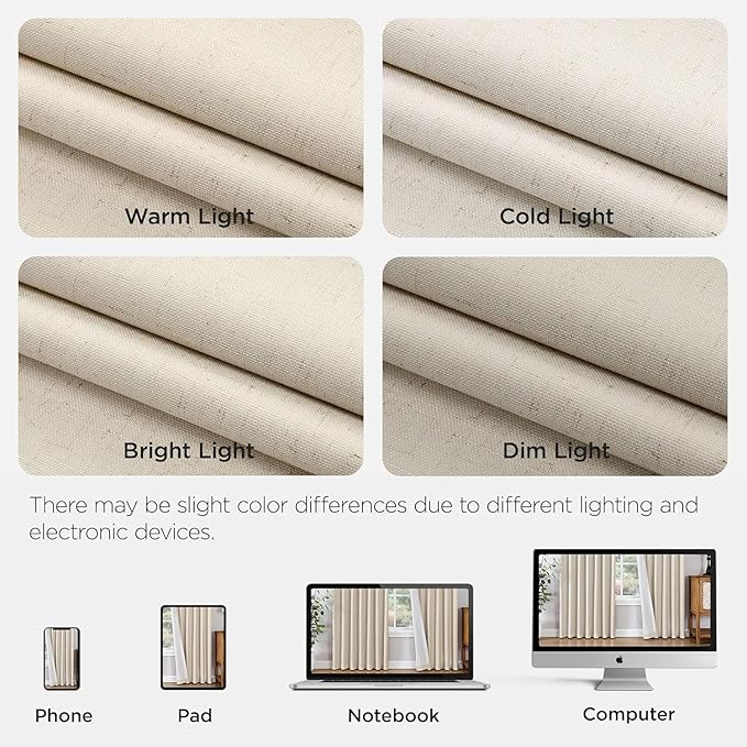 Joydeco 100% Blackout Pleated Curtains, Linen Window Curtains 2 Panel Sets 108 inches Long, Thermal Insulated Darkening Drapes for Bedroom(Ecru,40'' Wx108'' L)