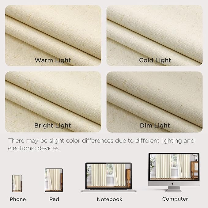 Joydeco Pinch Pleated Linen Curtains for Living Room, 100% Blackout Curtains 84 inches Long 2 Panel Thermal Insulated Pinch Pleat Drapes(Linen,40'' Wx84'' L)