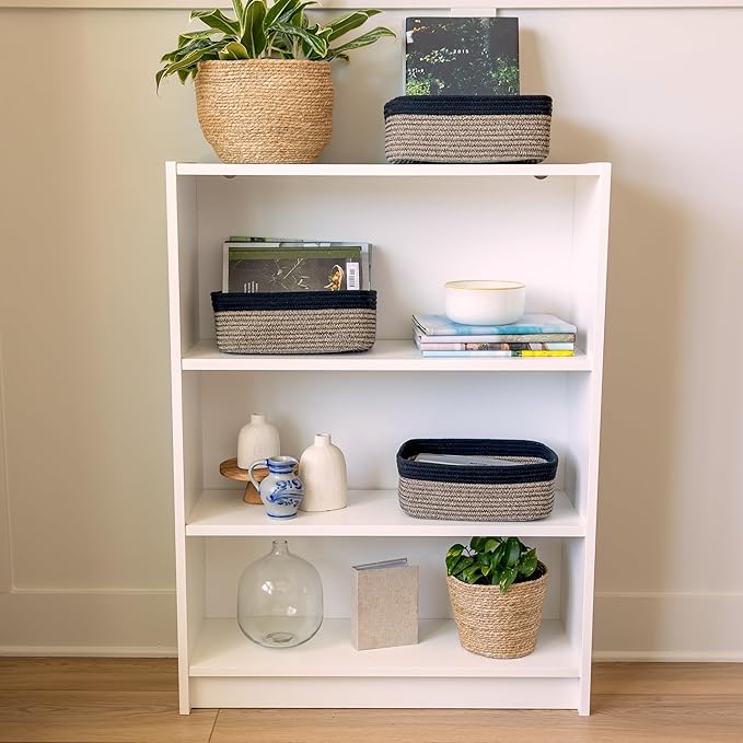 NaturalCozy 11.8"x8"x4.5” Rectangle Storage Baskets for Shelves 3 Pack | Cotton Rope Woven Small Baskets for Organizing | Small Storage Bins for Nursery, Bathroom, Closet, Shelf, Decorative, Gift