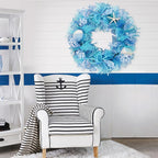 24 Inch Coastal Seashell Large Wreath with Natural Starfish & Scallops Shell, Blue Beach Style Front Door Wreath with for Spring Summer, Farmhouse Rustic Indoor Outdoor Home Wall Wedding Decor