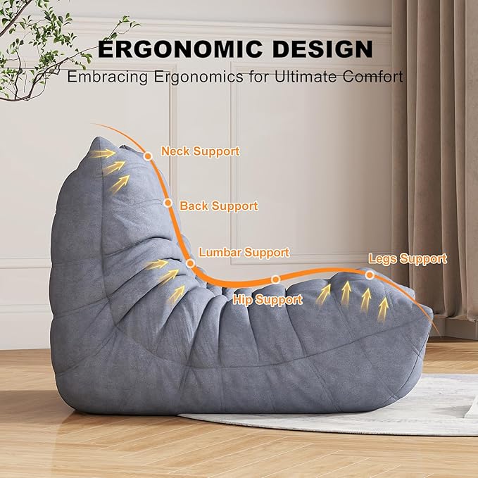 Bean Bag Chairs for Adults, Bean Bag Sofa - Adult Size with Soft Waterproof Fabric for Living Room, Apartments, Reading Corner, Gaming, and Movie Venue (Gray)