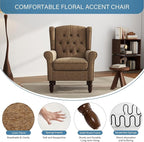 UIXE High Back Accent Chair, Upholstered Armchair in Fabric, Retro Wingback Arm Chair for Living Room, Comfy Single Sofa Bedroom Reading Seat with Solid Wood Legs - Brown