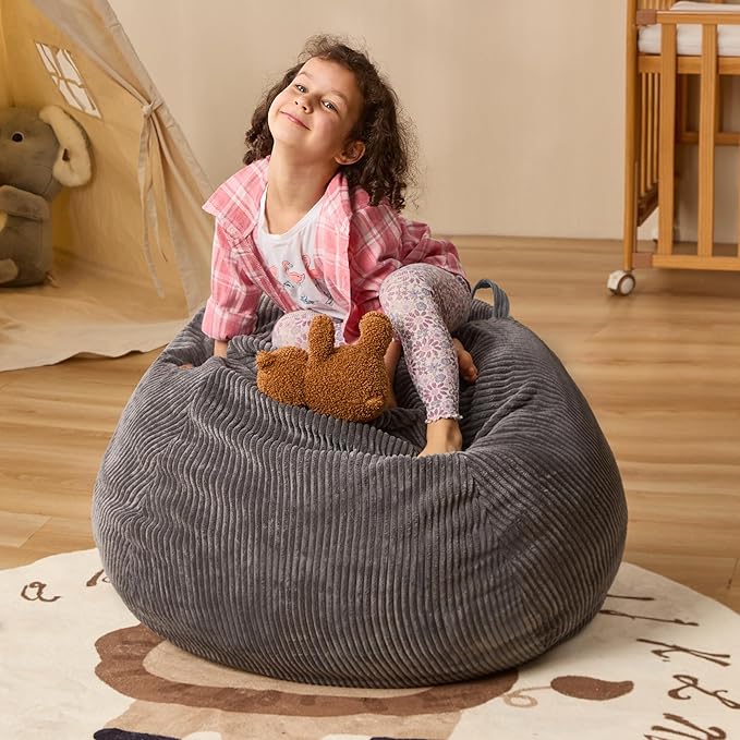 Bean Bag Chairs Teardrop Bean Bag Chair Beanbag Chair with Memory Foam Filled Machine Washable Cover for Living Room, Bedroom (Small,Grey)
