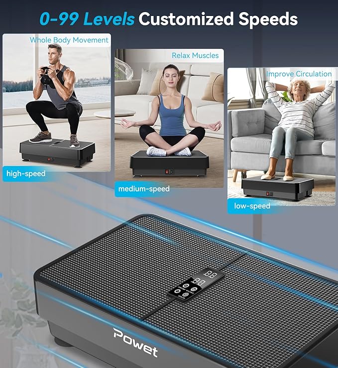 POWET Vibration Plate Exercise Machine, 99 Speed Levels with 5 Setting Modes, 400LBS Whole Body Workout Waver Vibration Plate for Lymphatic Drainage