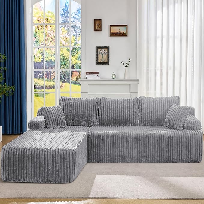 Hobestluk Modular Sectional Sofa Couches 108" L-Shape Couch 3 Seat Modular Sofa Memory Foam Sectional Couches for Living Room, Boneless Couch with Oversized Chaise (Light Grey, Left Facing)