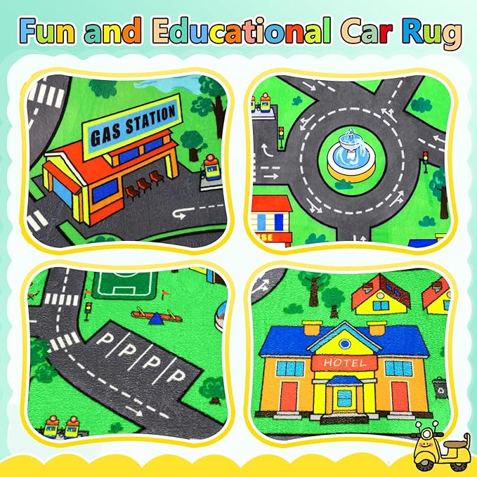 Road Car Rug,City Road Rug for Kids,3x5 Ft Kids Floor Play mat,and Car Carpet Play Mat with Realistic Colors – Perfect for Children and Non-Slip for Classroom,Playroom and Bedroom