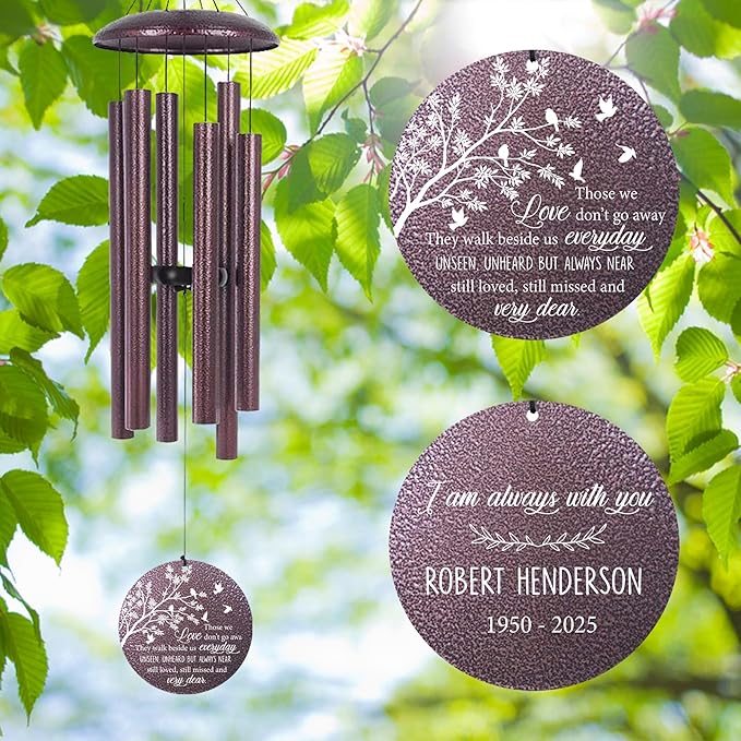 ASTARIN 36" Deep Tone Personalized Wind Chime Memorial, Tree of Life Custom Sympathy Gifts for Loss of Mom/Dad, Bird Remembrance Wind Chimes for Grieving Funeral Condolences(Produced in USA)