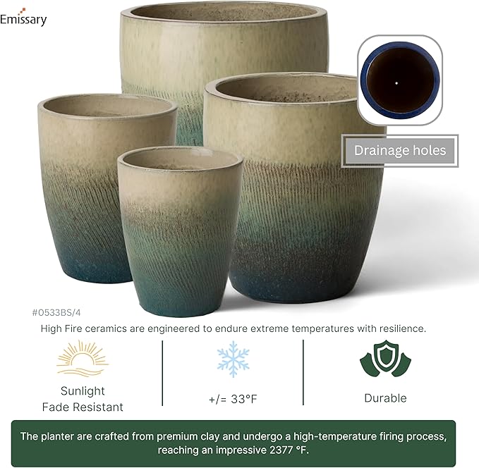 Emissary Bullet 18 in. Bayside Green Ceramic Round Planter (18 in. L x 18 in. W x 21 in. H) with Drainage Hole