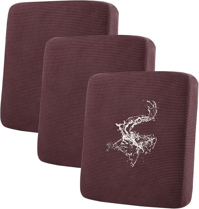 hyha Waterproof Couch Cushion Covers for Pets, Non Slip Sofa Seat Cover for Dogs Washable, Soft Thick Stretch Jacquard Fabric, Sofa Slipcovers with Elastic Bottom (3 Pieces, Chocolate)