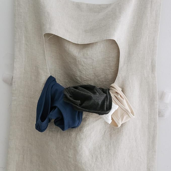 Amazhiyu 100% Linen Door Hanging Laundry Hamper Bag, 19x27 Inches (Linen)