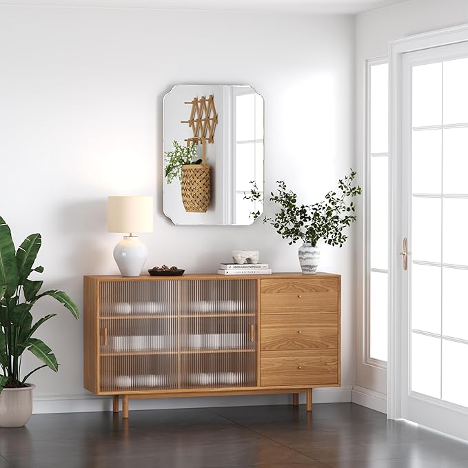 Bathroom Mirrors for Over Sink, Frameless Mirrors for Wall, 24x18 Inch Beveled Bathroom Mirror, Bathroom Vanity Mirror for Bedroom Living Room Entryway Home Decor