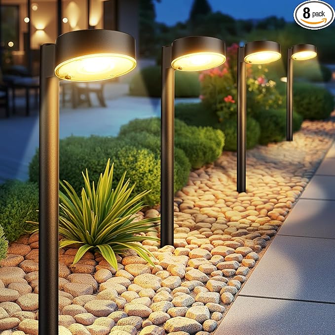 8 Pack Solar Pathway Lights Outdoor, 12 Brighter LED Solar Lights Outdoor Waterproof, Up to 12 Hrs Modern Path Light for Yard Garden Walkway Driveway Lawn (8 Pack)