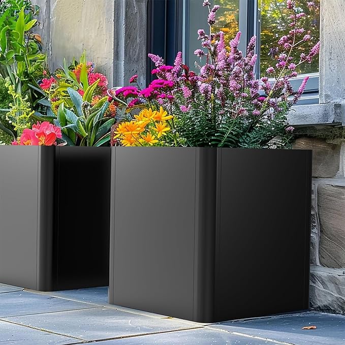 Large Metal Square Planter 26" L x 26" W x 26" H,Steel Planters for Outdoor Plants,Cube Planters for Outdoor Porch,Patio,Garden