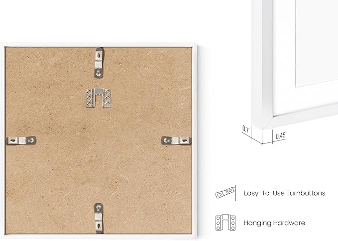 HAUS AND HUES 8x8 White Metal Picture Frames Matted to 4x4 - Features Premium Aluminum, Shatterproof Plexiglass - Ideal for Home, Room, Office (8x8 in, White, Set of 4)