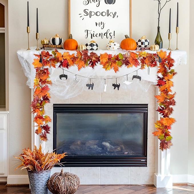 Lvydec 2 Pack Fall Garland Decoration - 5.8ft/Strand Artificial Maple Garland Colorful Leaves Autumn Decor for Home Wedding Party Thankgiving (Mixed Color)