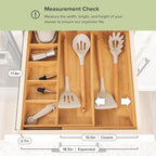 Adjustable Kitchen Drawer Organizer for Utensils and Junk, Food-Safe Contract Grade with 100% Sustainable Wood, Expandable from 10.5 to 19 Inches Wide - Natural Bamboo