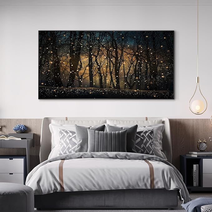 SIGNWIN 36"x72" Extra Large Framed Wall Art Magical Firefly Night Forest, Enchanted Woodland Scene for Home Living Room Bedroom Decor (Frame Assembly Required)