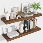 Fun Memories Floating Shelves for Wall 36 Inches, Wood Shelves with Invisible Bracket, 10" Deep Shelves Wall Mounted, Large Floating Shelves for Living Room Bathroom, Rustic Brown, Set of 2