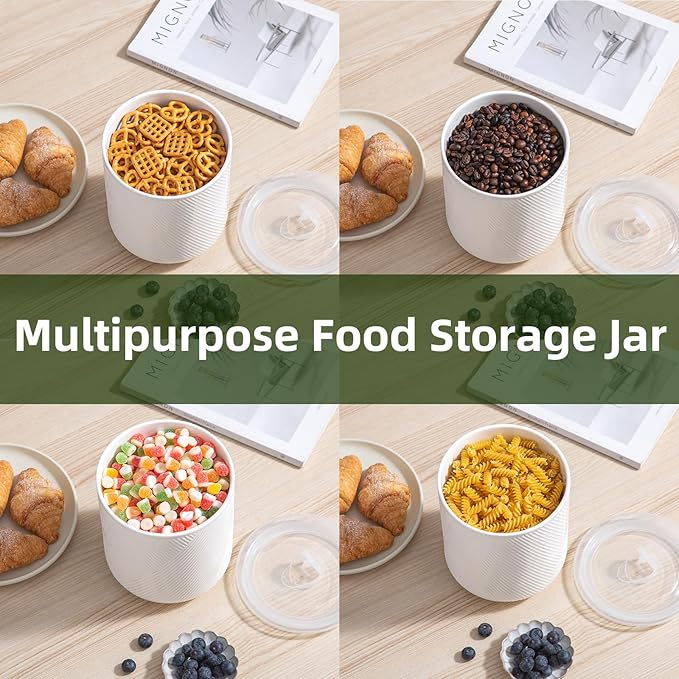 Food Storage Containers with Airtight Lids: Ceramic Canister Sets for Kitchen Countertop - Porcelain Jar for Coffee Tea Flour Sugar Rice Cookies Candy - White (75 oz)