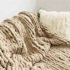 Chunky Knit Blanket Throw 48"x71", Chenille Throw Blankets, Handmade Warm & Cozy Blanket Couch Bed Home Decor, Soft Breathable Fleece Banket, Christmas for Couch Bed Sofa Best Gift (Tan)