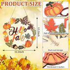 Fall Decoration Hello Fall Wreaths for Front Door, Wooden Welcome Maple Leaf Pumpkin Door Sign Ornament, Wood Farmhouse Wooden Hanging for Autumn Harvest Home Halloween Decoration