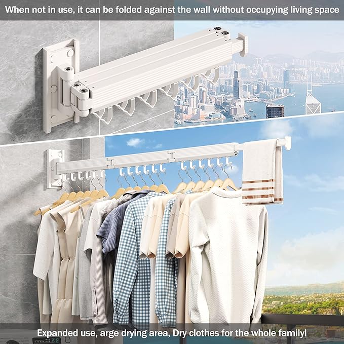 Wall Mounted Clothes Drying Rack, Collapsible Laundry Drying Rack, Retractable Foldable Drying Rack Clothing for Hanging Clothes