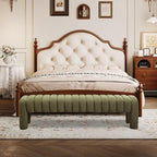 63" Bedroom Bench, Upholstered Entryway Bench, Modern End of Bed Ottoman with Solid Wood Legs and Adjustable Foot Pegs for Entryway, Dining Room and Living Room, 440lbs (Green Boucle)