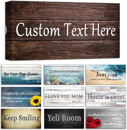 CHAOSETKEN Custom Text Sign Wall Art Personalized Family Quote Wall Decor Family Sign Canvas Prints Customized Wood Text Quote Pictures Rustic Farmhouse Decor Framed (12L x 6W)