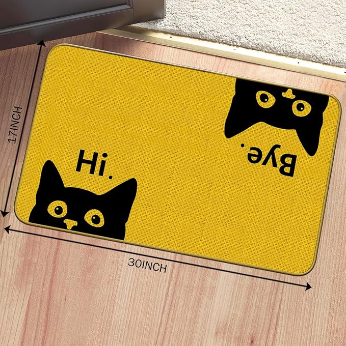 Mingnei Hi Bye Cat Welcome Doormat Door Mat for Home Kitchen Entrance,Cat Door Mat,Funny Black Lover Floor Mats for House Front Indoor Inside Outdoor Outside Entryway Rug 30x17 Welcome Mat (Color-5)