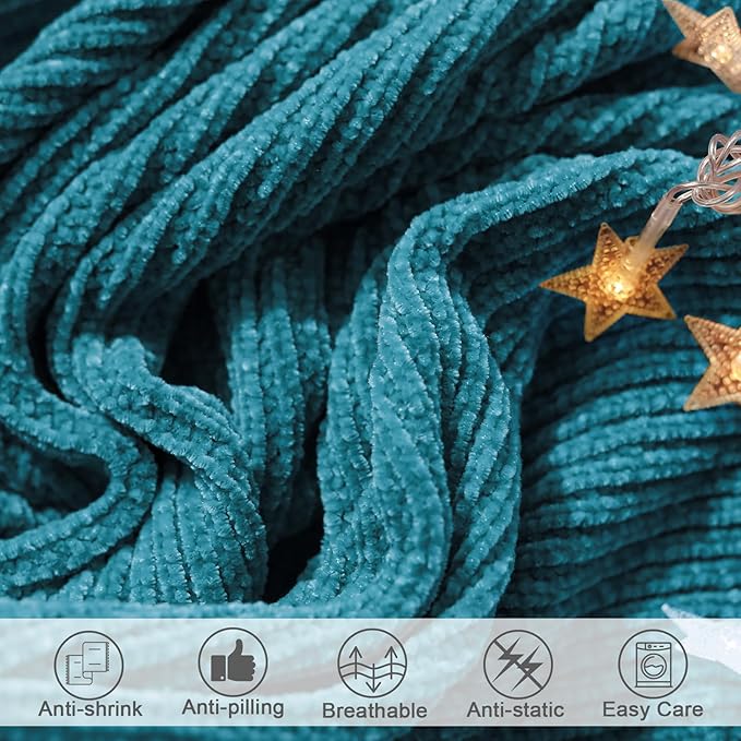 lifein Throw Blanket for Couch, Soft Boho Decor Bed Throw,Cozy Teal Knitted Chenille Small Farmhouse Lightweight Throw for Spring(Teal,50 * 60")