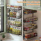 X-cosrack 8-Tier Adjustable Spice Rack – Wall-Mounted Space-Saving Organizer with Mixed Baskets, Large-Capacity Seasoning Holder for Kitchen & Pantry (Black)