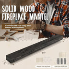 72x8x5 Fireplace Mantel - Handcrafted Hollow Rustic Solid Wood Wall Mounted Floating Shelf with Invisible Heavy Duty Wood Bracket (Weathered Black)