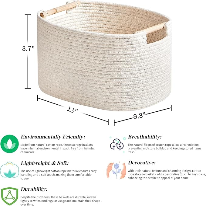 3 Pack Storage Basket for Cabinet and Toy Organization - 13"x9.8"x8.7" Baskets for Storage - Baby Toy Bin - Toy Storage Organizer - Ideal for Empty Gift Baskets to Fill-White