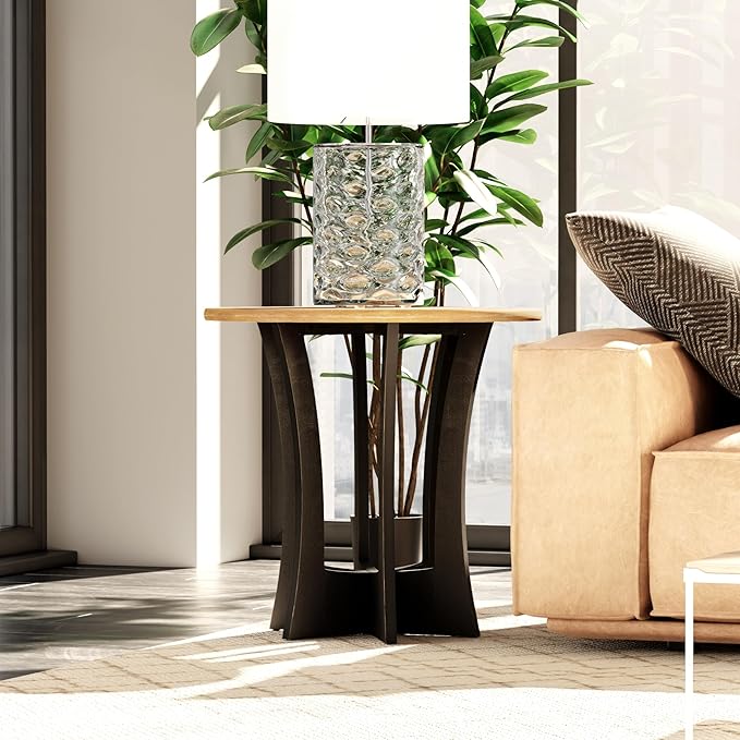 Farmhouse Round End Table with Criss-Cross Wood Legs