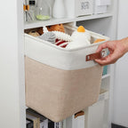 DULLEMELO Fabric Storage Cubes,13 inch Cube Stroage Bins for Empty Gift Basket,Toy Nursery Storage Linen Closet Organizers and Storage Baskets Shelves Bins(White&Khaki)