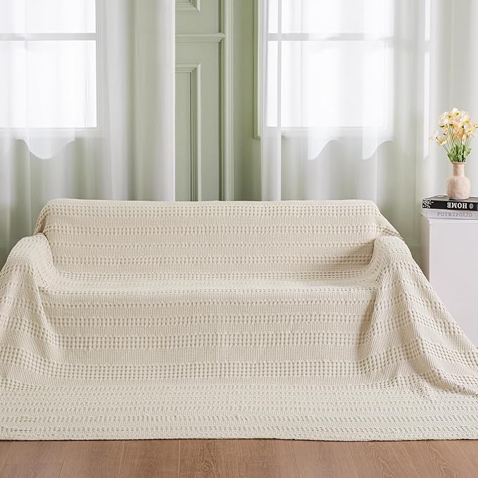 PHF Cooling Waffle Blanket California King Size, Lightweight 60% Rayon Derived from Bamboo & 40% Cotton Breathable Blanket for Hot Sleepers, Soft and Luxury for Bed Couch and Sofa, 110"x96", Linen