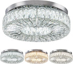 16.5 Inch Dimmable Chandelier with Remote Control LED Crystal Chandelier Modern Flush Mount Ceiling Light Fixtures for Living Room Bedroom Dining Room Entrance (dimmable-16.5")