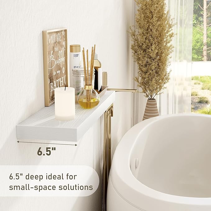 Fun Memories 32 Inch Floating Shelves Wall Shelf Set of 3, White Bathroom Shelves 32 Inch, Farmhouse Home Decor Living Room, Kitchen White Shelves for Wall, 32 x 6.7 x 1.4 Inch