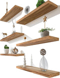 Light Wood Floating Shelves for Wall Rustic Wall Shelves for Bedroom Set of 6